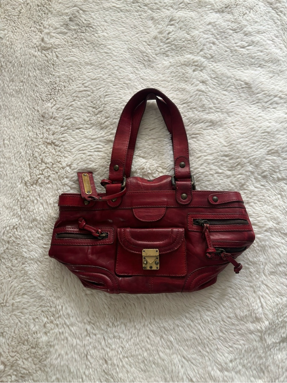 VTG Via Repubblica Red Italian Leather Multi Pocket Handbag